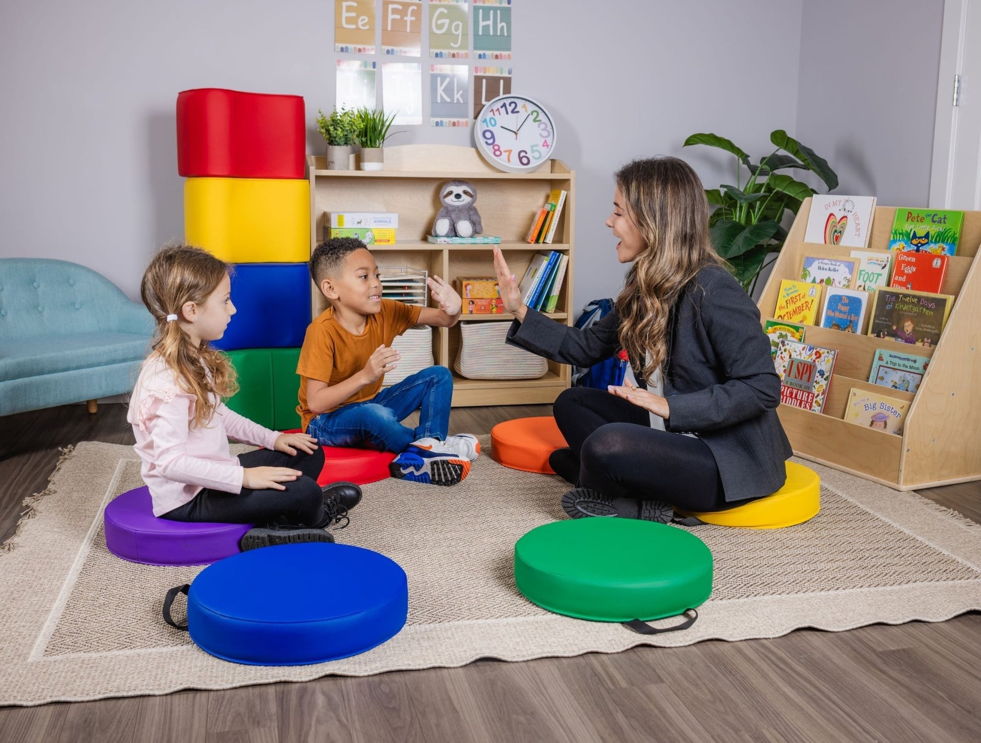 Bintiva Set of 6 Round Vinyl Floor Cushions 15 in Diameter - SchoolOutlet