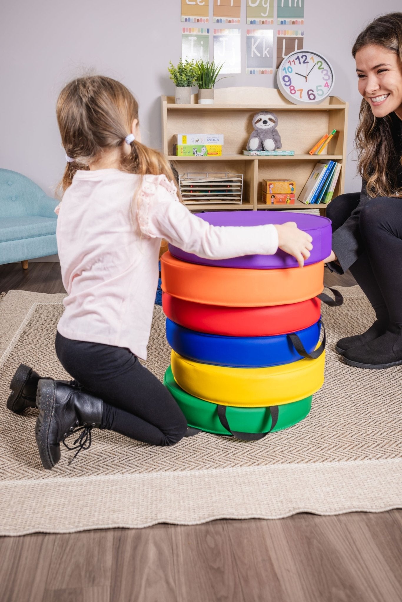 Bintiva Set of 6 Round Vinyl Floor Cushions 15 in Diameter - SchoolOutlet