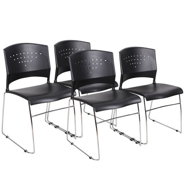 Boss Black Stack Chair With Chrome Frame - 4 Pcs Pack, Black (B1400 - 4) - SchoolOutlet