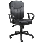 Boss LeatherPlus Mid - Back Task Chair with Loop Arms, Black (B1562) - SchoolOutlet