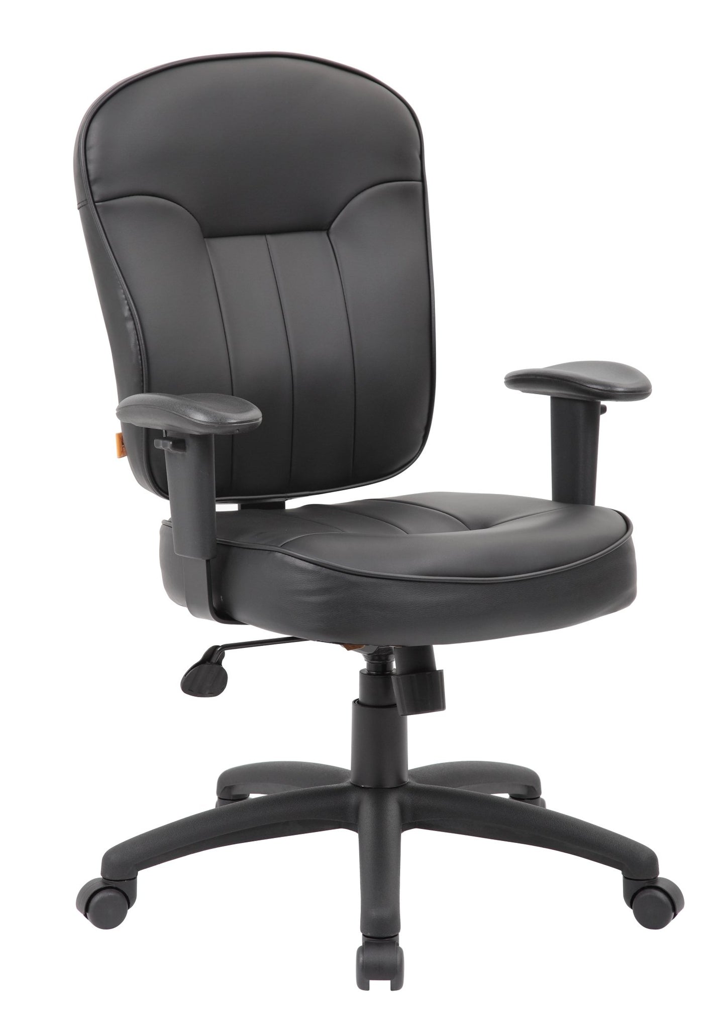 Boss LeatherPlus Mid - Back Task Chair with Adjustable Arms, Black (B1563) - SchoolOutlet