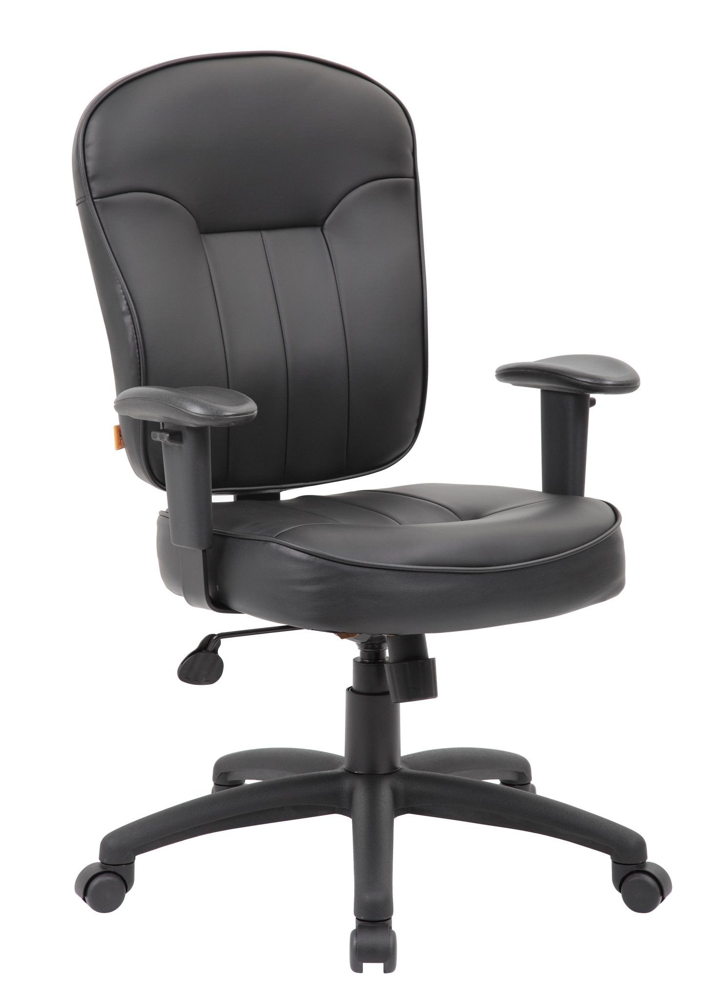 Boss LeatherPlus Mid - Back Task Chair with Adjustable Arms, Black (B1563) - SchoolOutlet