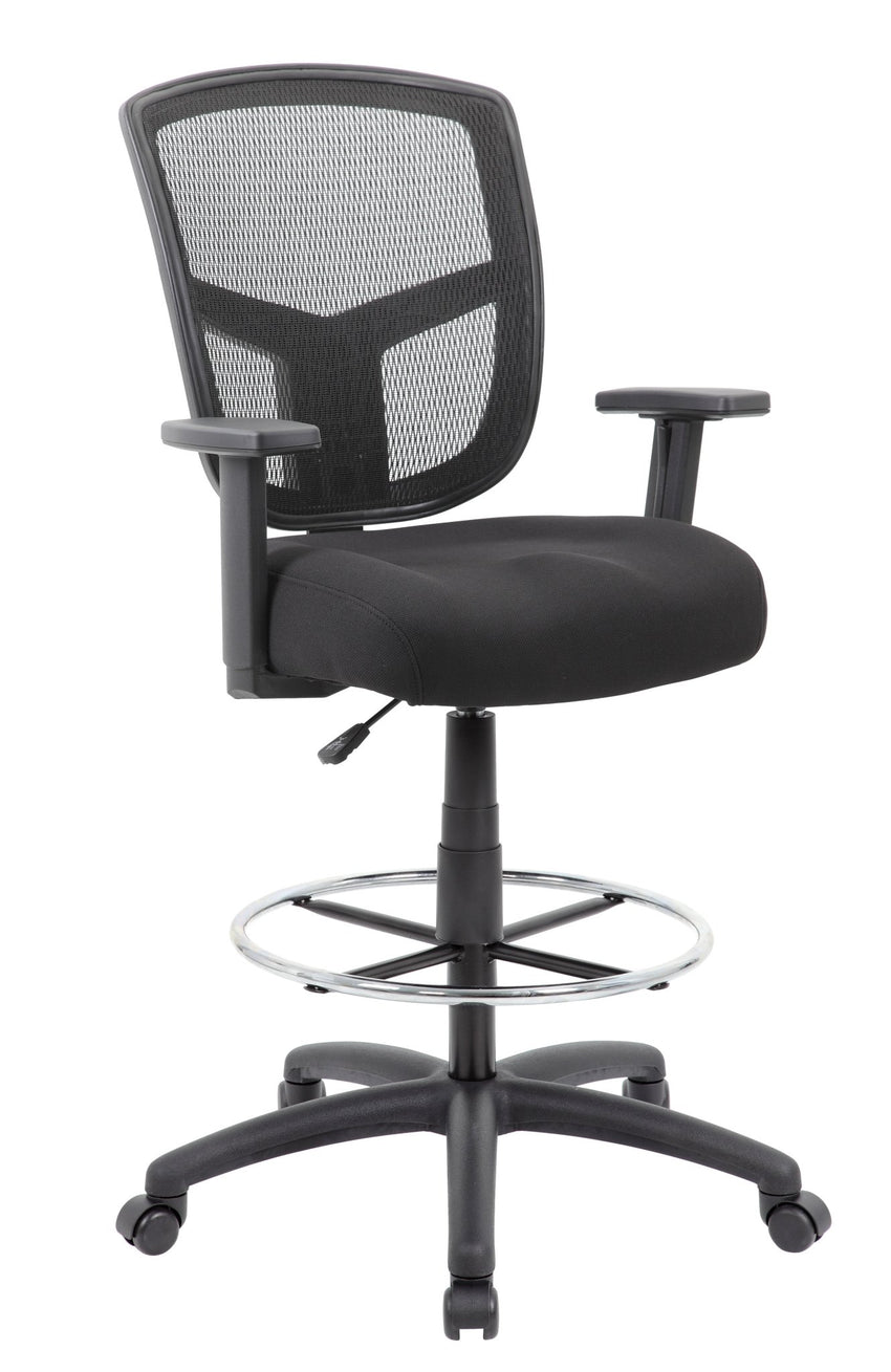 Boss Contract Drafting Stool with Footring and Adjustable Arms, Black (B16021) - SchoolOutlet