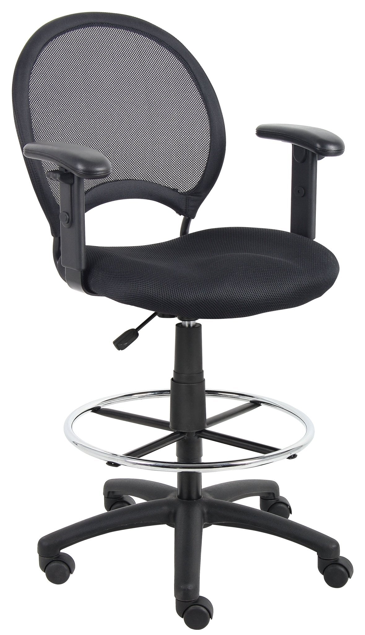Boss Mesh Drafting Stool with Adjustable Arms, Black (B16216) - SchoolOutlet