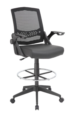Boss Mesh Drafting Stool with Flip Arms, Black (B16223)