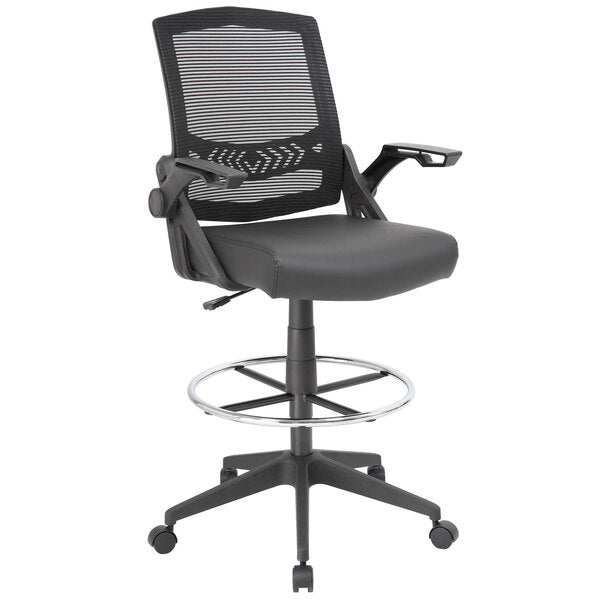 Boss Mesh Drafting Stool with Flip Arms, Black (B16223) - SchoolOutlet