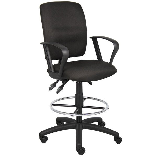 Boss Multi - Function Fabric Drafting Stool with Loop Arms, Black (B1637) - SchoolOutlet