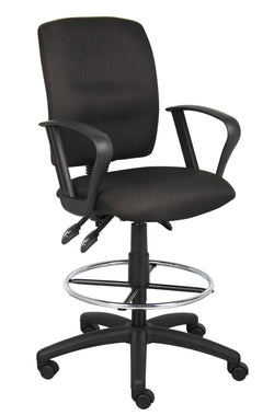 Boss Multi-Function Fabric Drafting Stool with Loop Arms, Black (B1637)