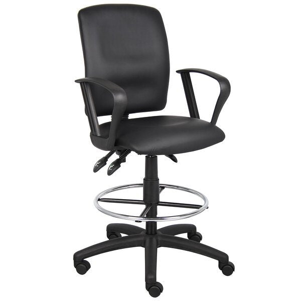 Boss LeatherPlus Multi - Function Drafting Stool with Loop Arms, Black (B1647) - SchoolOutlet
