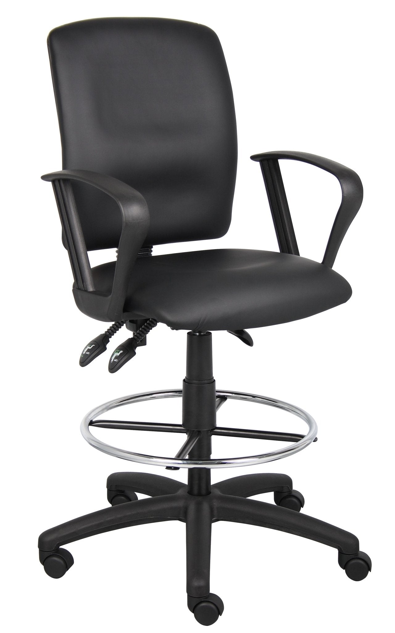 Boss LeatherPlus Multi - Function Drafting Stool with Loop Arms, Black (B1647) - SchoolOutlet