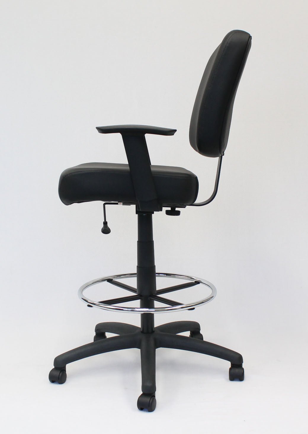Boss CaressoftPlus Heavy - Duty Oversized Drafting Stool with Adjustable Arms, Black (B1681) - SchoolOutlet