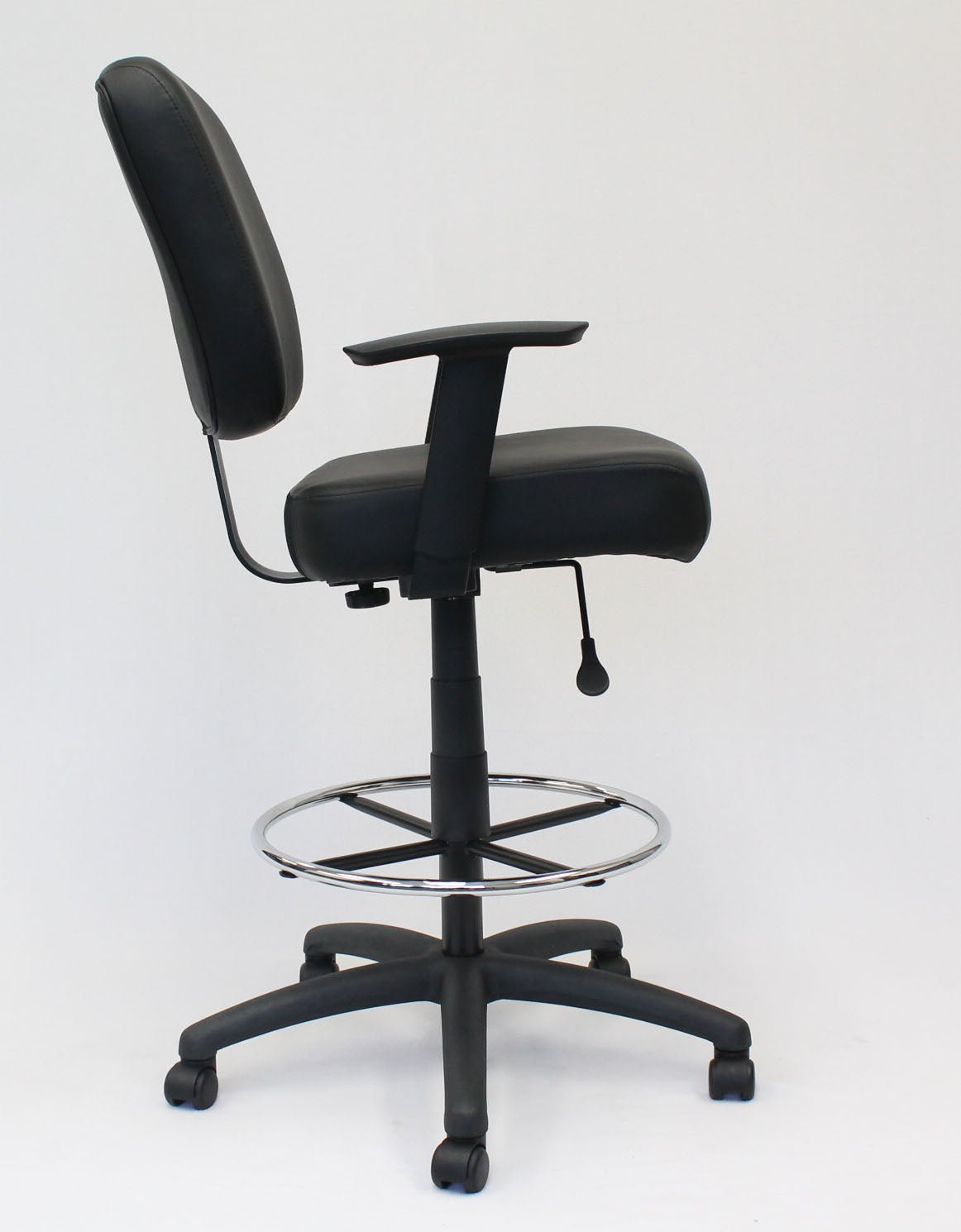 Boss CaressoftPlus Heavy - Duty Oversized Drafting Stool with Adjustable Arms, Black (B1681) - SchoolOutlet