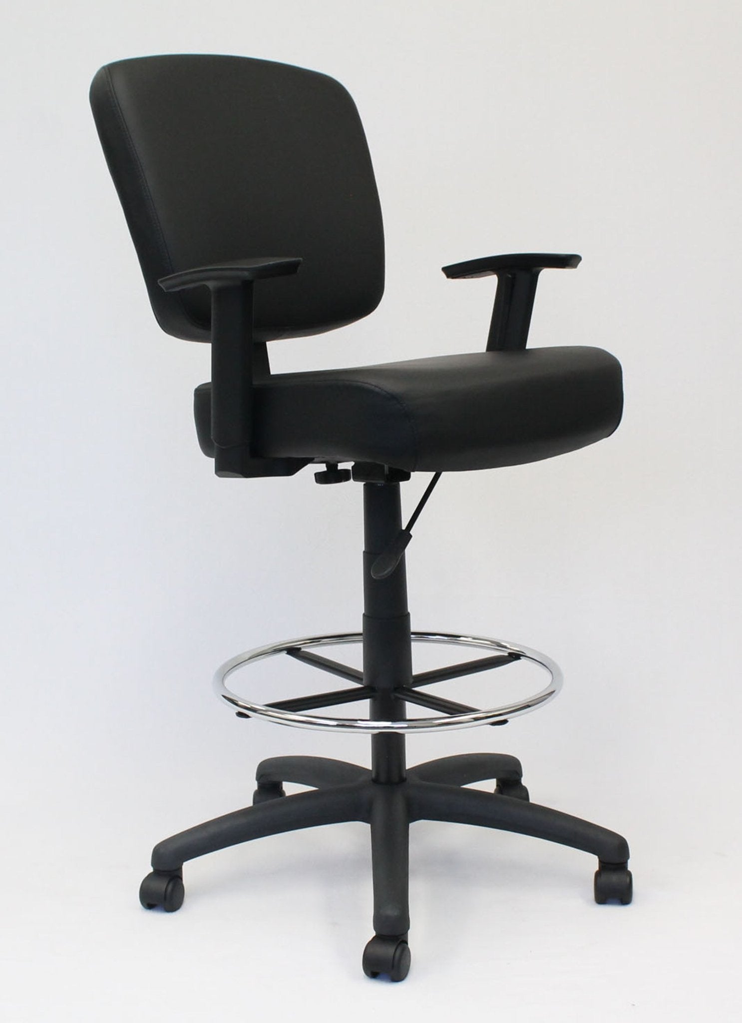 Boss CaressoftPlus Heavy - Duty Oversized Drafting Stool with Adjustable Arms, Black (B1681) - SchoolOutlet