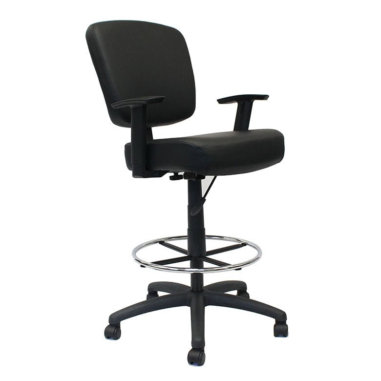 Boss CaressoftPlus Heavy - Duty Oversized Drafting Stool with Adjustable Arms, Black (B1681) - SchoolOutlet