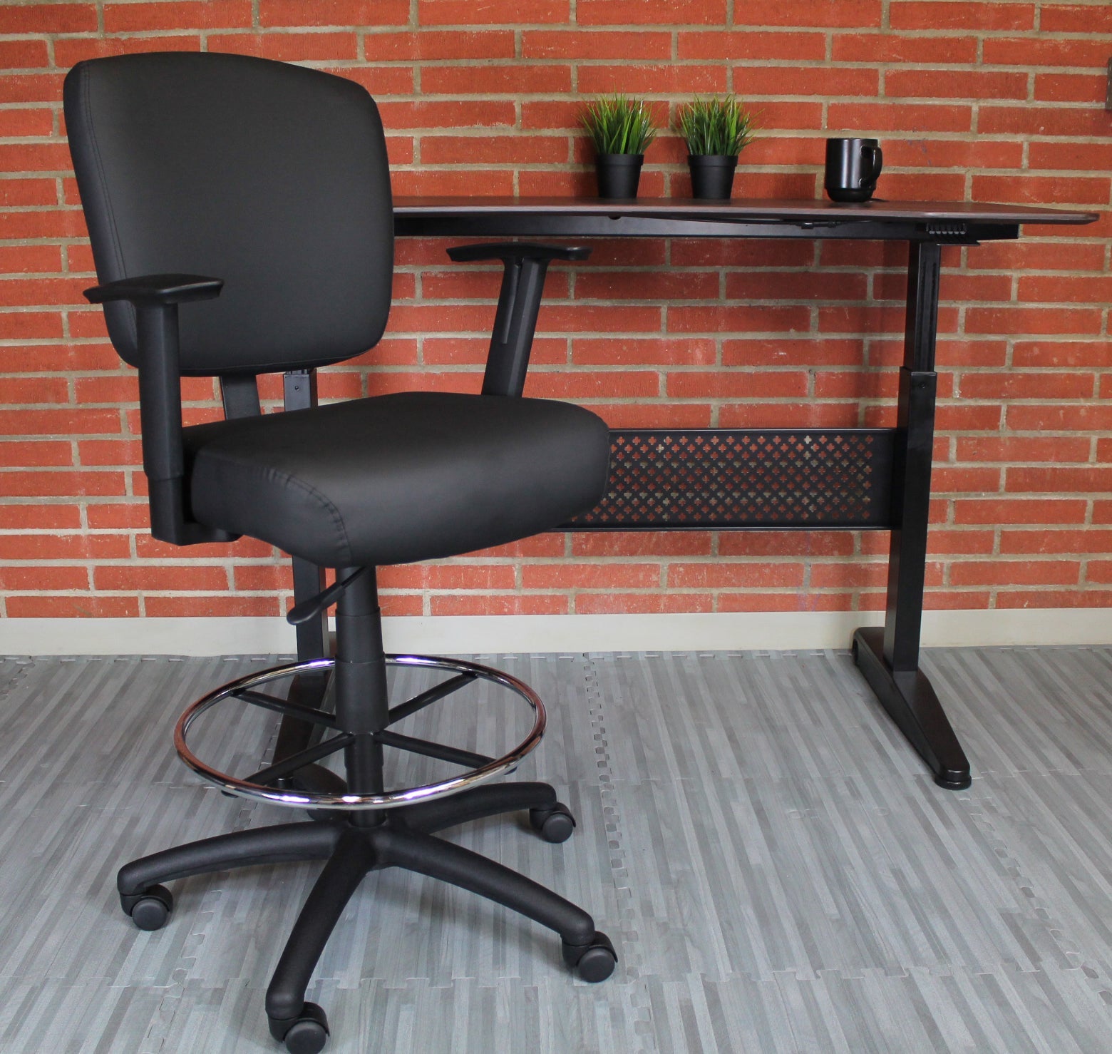 Boss CaressoftPlus Heavy - Duty Oversized Drafting Stool with Adjustable Arms, Black (B1681) - SchoolOutlet