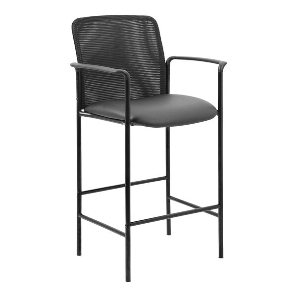 Boss Contemporary Mesh / Caressoft Vinyl Counter Stool with Fixed Arms, Black (B16909) - SchoolOutlet