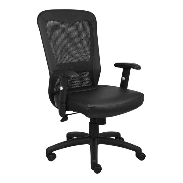 The LeatherPlus / Mesh Web High - Back Executive Chair with Adjustable Arms, Black (B580) - SchoolOutlet