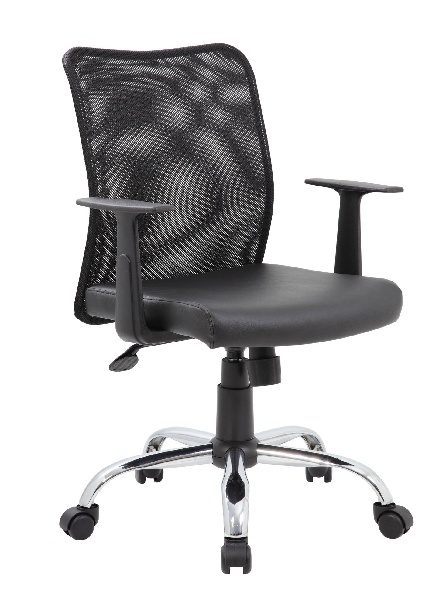 Boss Mesh Back and Vinyl Seat Budget Task Chair with T - Arms, Black (B6116C) - SchoolOutlet