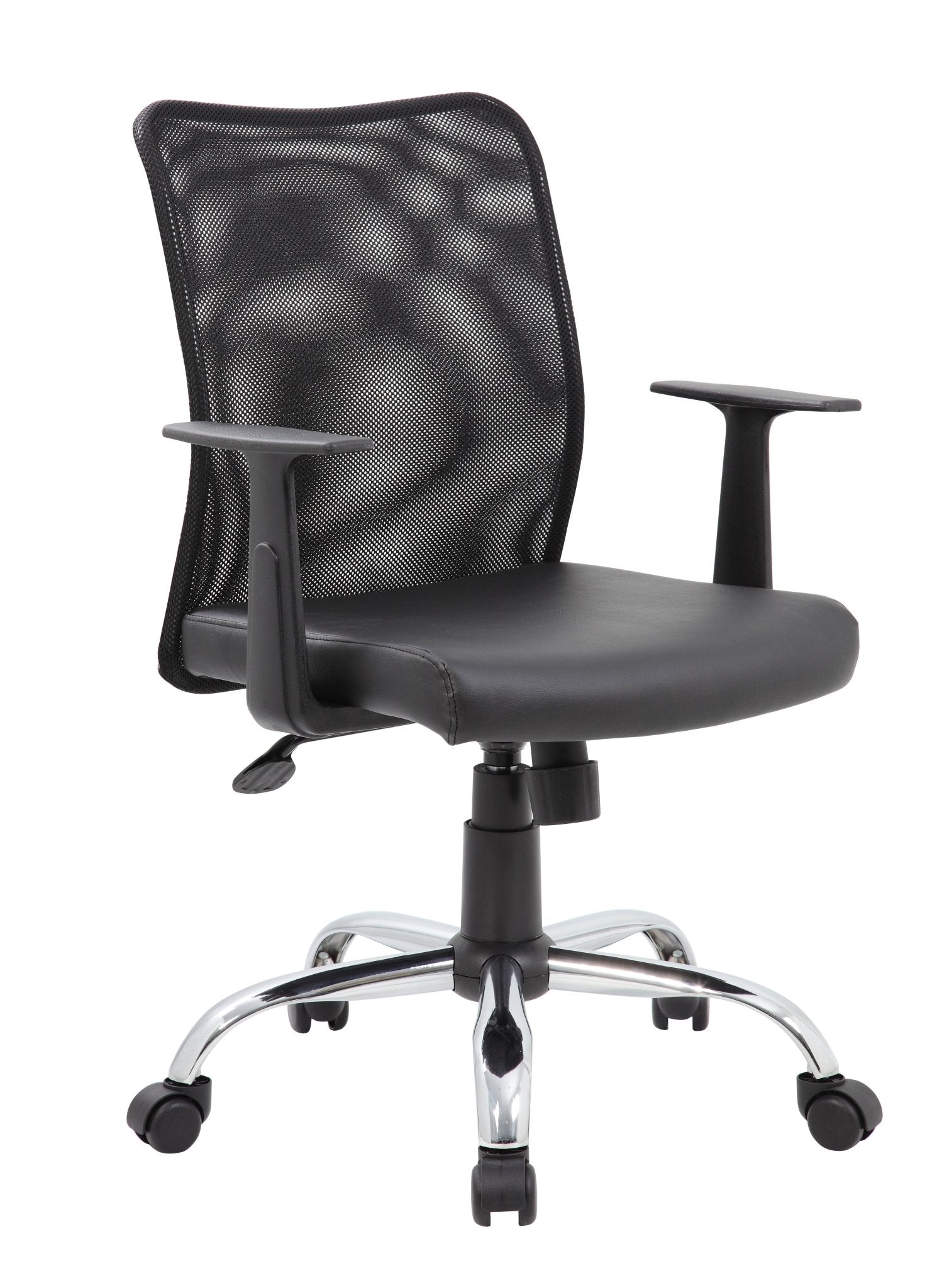 Boss Mesh Back and Vinyl Seat Budget Task Chair with T - Arms, Black (B6116C) - SchoolOutlet