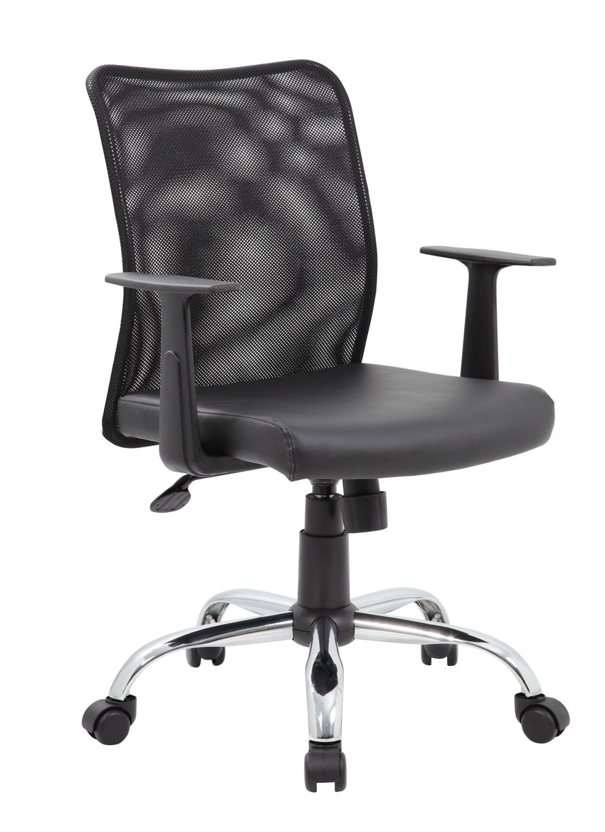 Boss Mesh Back and Vinyl Seat Budget Task Chair with T - Arms, Black (B6116C) - SchoolOutlet