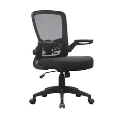 Boss Contemporary Mesh / Fabric High-Back Ergonomic Task Chair with Flip-Up Arms and Spring-Tilt Mechanism, Black (B6366BK)