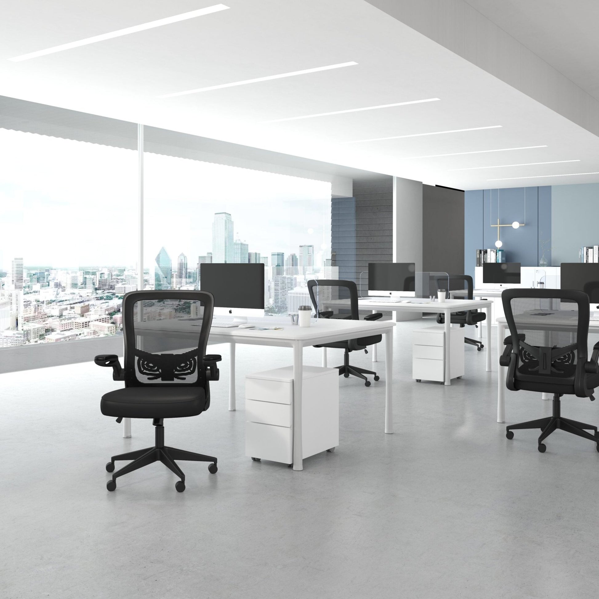 Boss Contemporary Mesh / Fabric High - Back Ergonomic Task Chair with Flip - Up Arms and Spring - Tilt Mechanism, Black (B6366BK) - SchoolOutlet