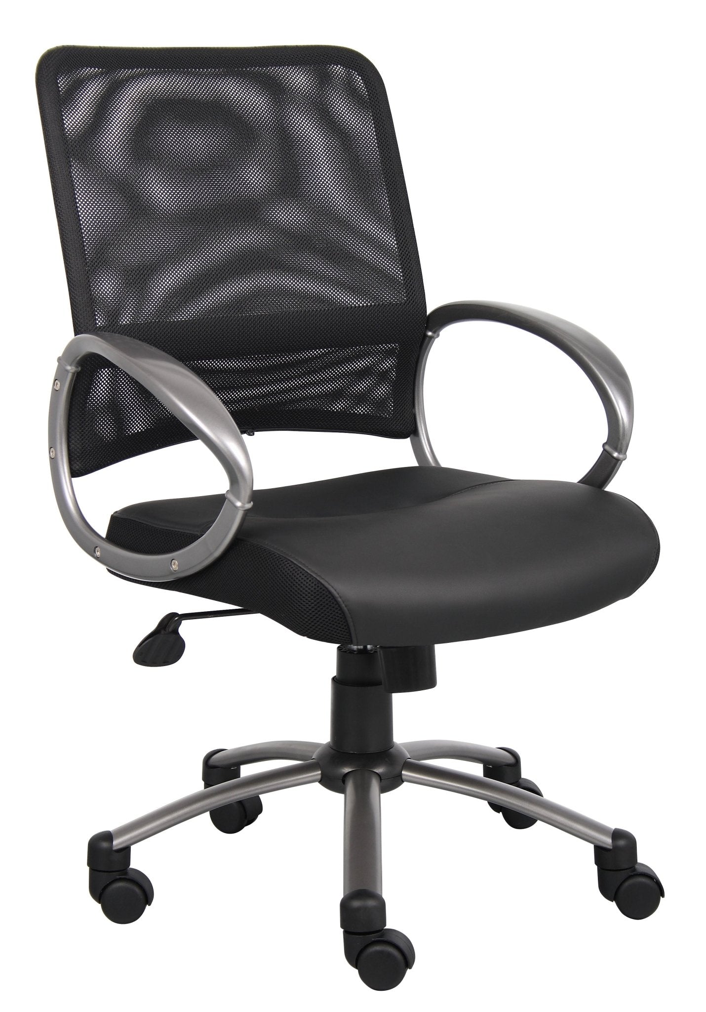 Boss Mesh Task Chair with Pewter Finish, Black (B6406) - SchoolOutlet