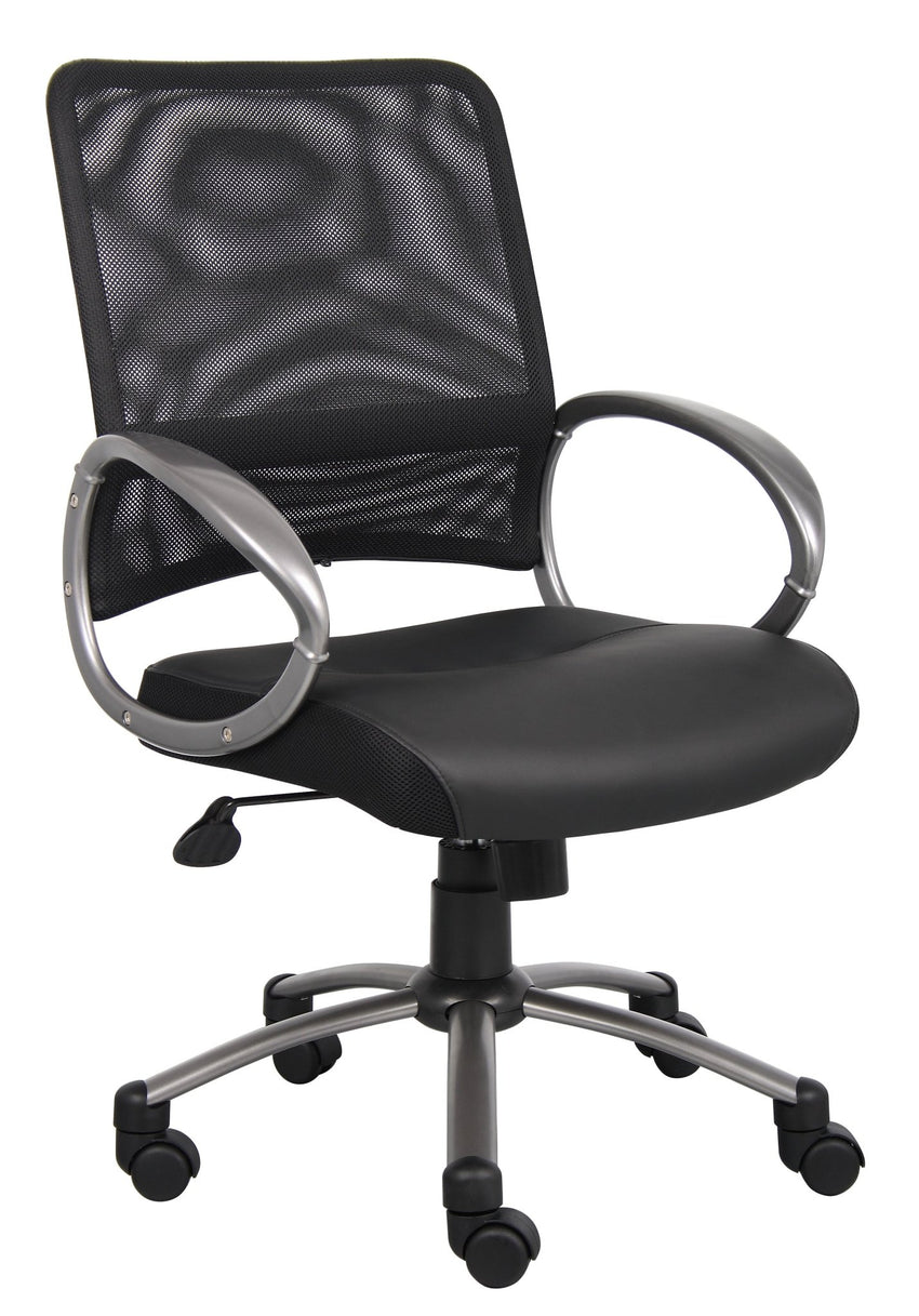 Boss Mesh Task Chair with Pewter Finish, Black (B6406) - SchoolOutlet
