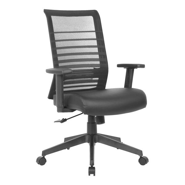 Boss Horizontal Striped Mesh Back Task Chair with Antimicrobial Vinyl Seat and Adjustable T - Arms, Black (B6566AM) - SchoolOutlet