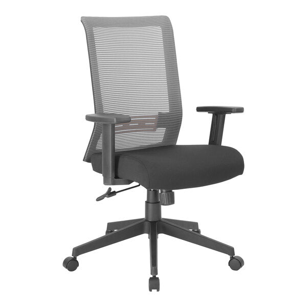 Boss Horizontal Striped Mesh Back Task Chair with Adjustable T - Arms, Grey/Black (B6566) - SchoolOutlet