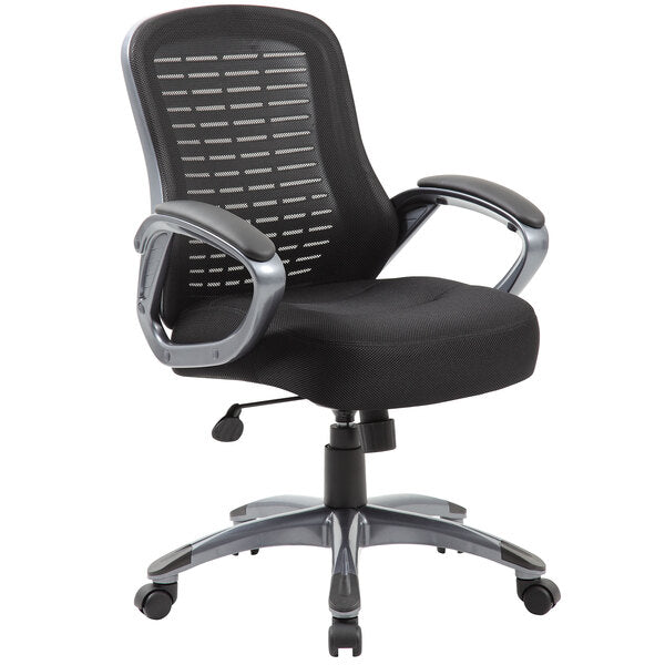 Boss Mesh High Back Ribbed Chair, Black (B6756) - SchoolOutlet