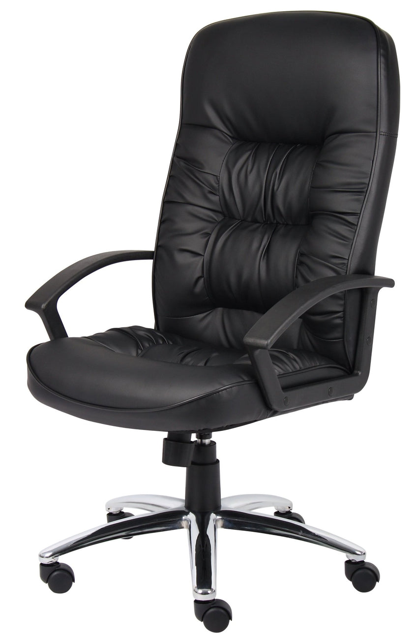 Boss LeatherPlus High - Back Executive Chair with Chrome Base and Polypropylene Loop Arms, Black (B7301C) - SchoolOutlet