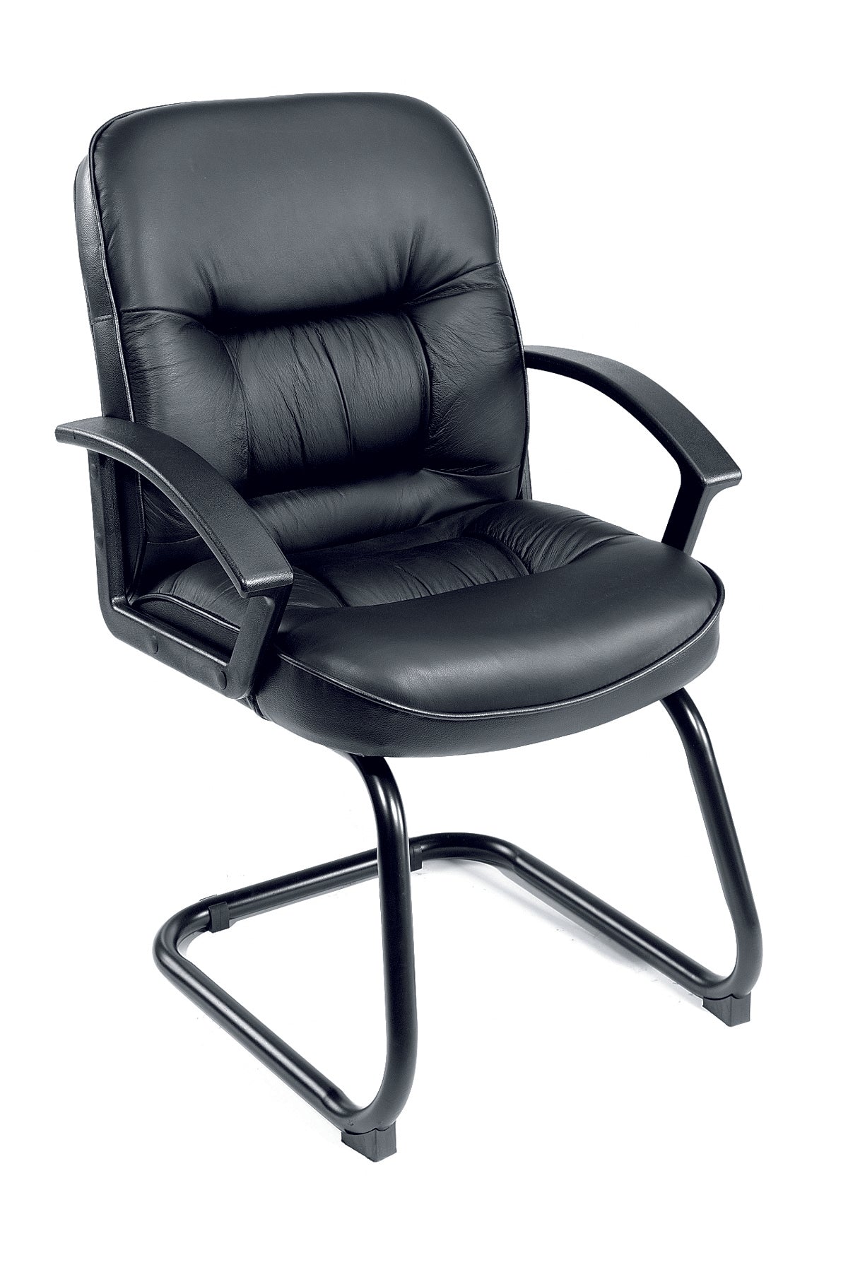 Boss LeatherPlus Mid - Back Executive Guest Chair with Cantilever Sled Base, Black (B7309) - SchoolOutlet