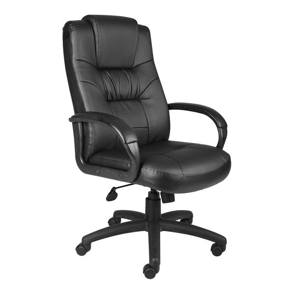 Boss LeatherPlus High - Back Executive Chair with Padded Loop Arms, Black (B7501) - SchoolOutlet