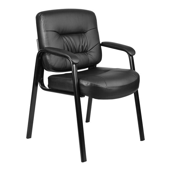Boss LeatherPlus Mid - Back Executive Guest Chair with Padded Armrests and Steel Base, Black (B7509) - SchoolOutlet