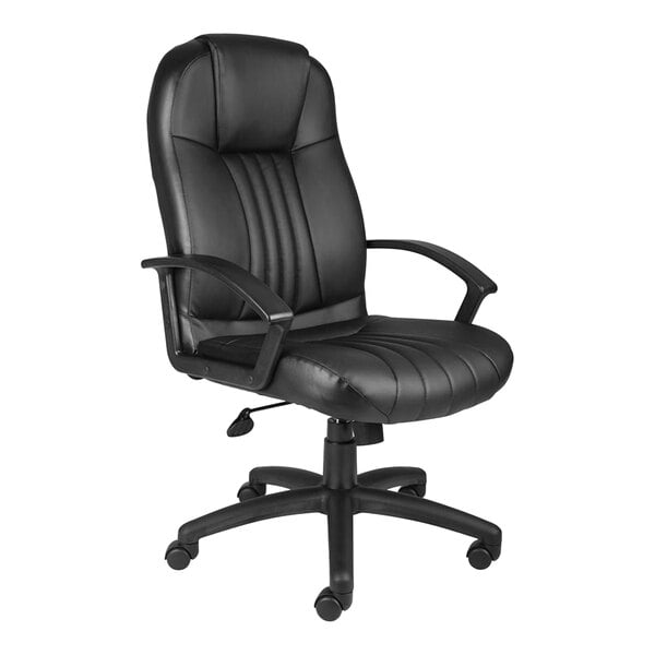 Boss LeatherPlus High - Back Executive Chair with Polypropylene Loop Arms, Black (B7641) - SchoolOutlet