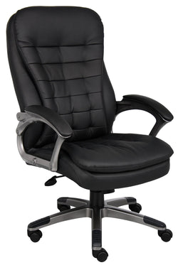 Boss High Back Executive Pillow Top Chair with Pewter Finished Base and Arms, Black (B9331)