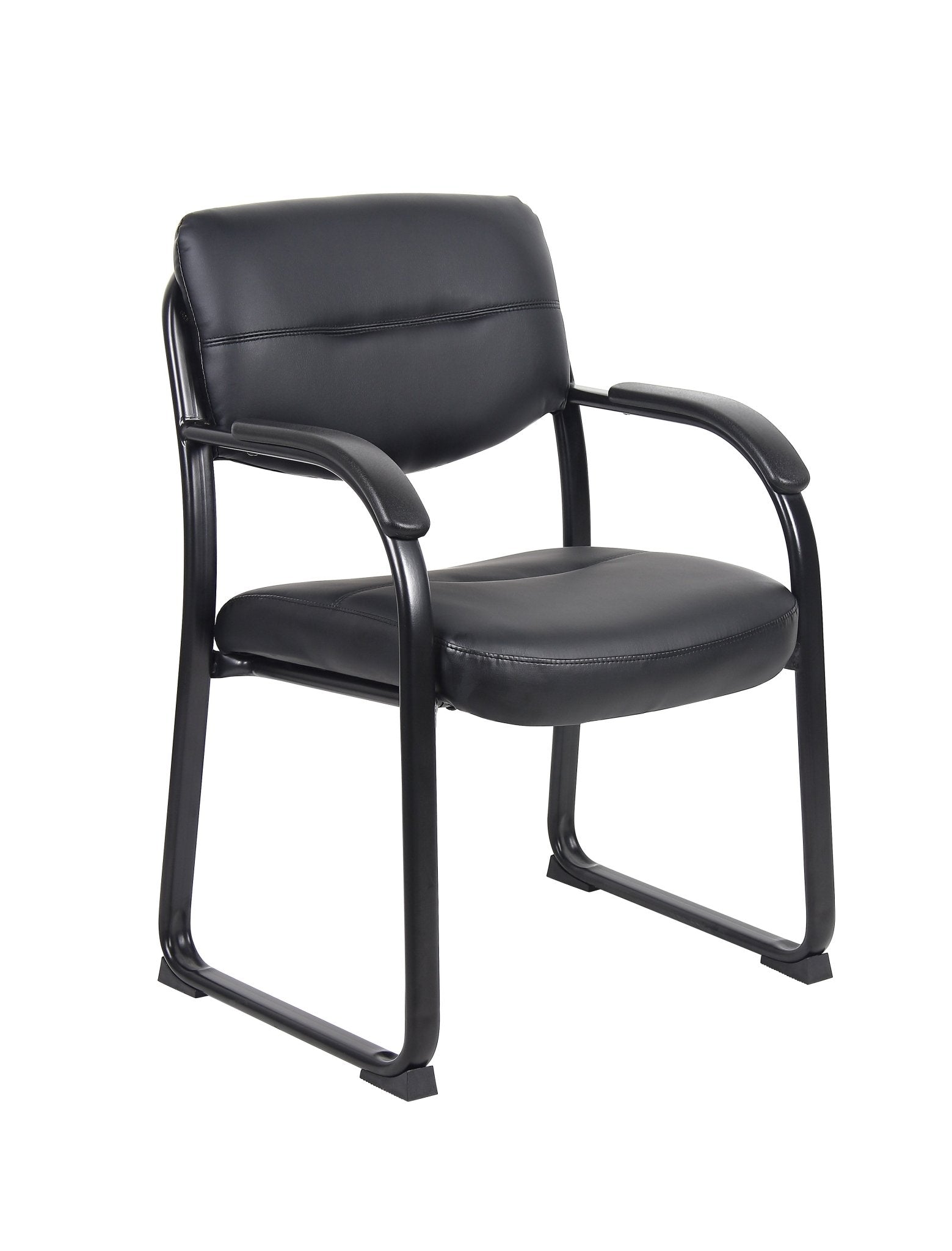 Boss LeatherPlus Sled Base Side Chair with Padded Arms, Black (B9519) - SchoolOutlet