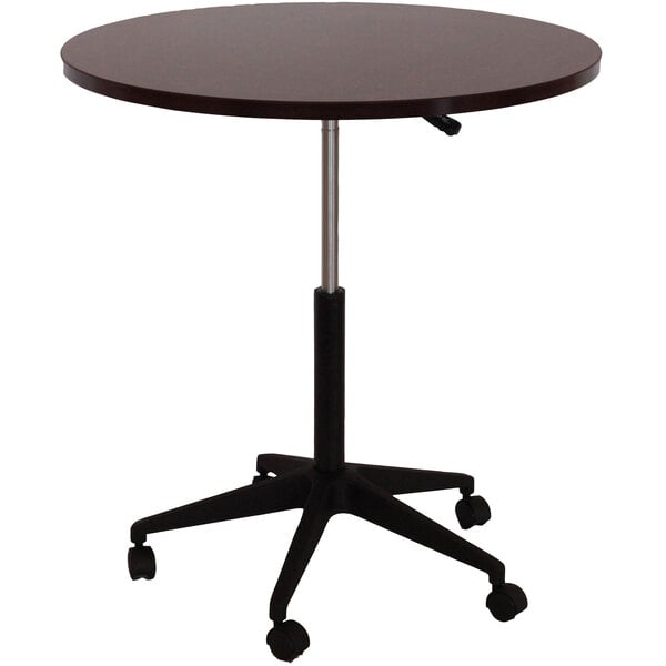 Boss 32" Round Mobile Office Table, Mahogany (N30) - SchoolOutlet