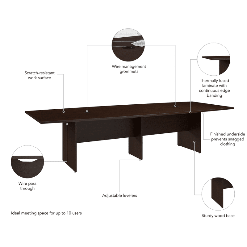 Bush Furniture 120 - inch Office Conference Table with Wood Base (99TB12048X) - SchoolOutlet