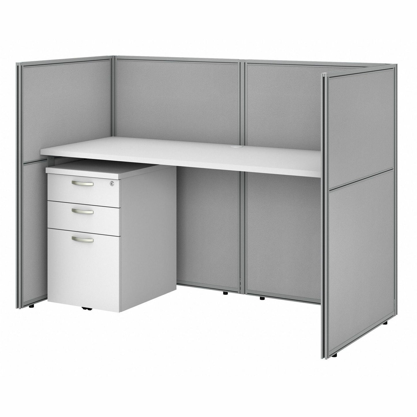 Bush Furniture 60"W Cubicle Desk with File Cabinet and 45H Closed Panels Workstation - Modular Office Solution (EOD260SWH03X) - SchoolOutlet