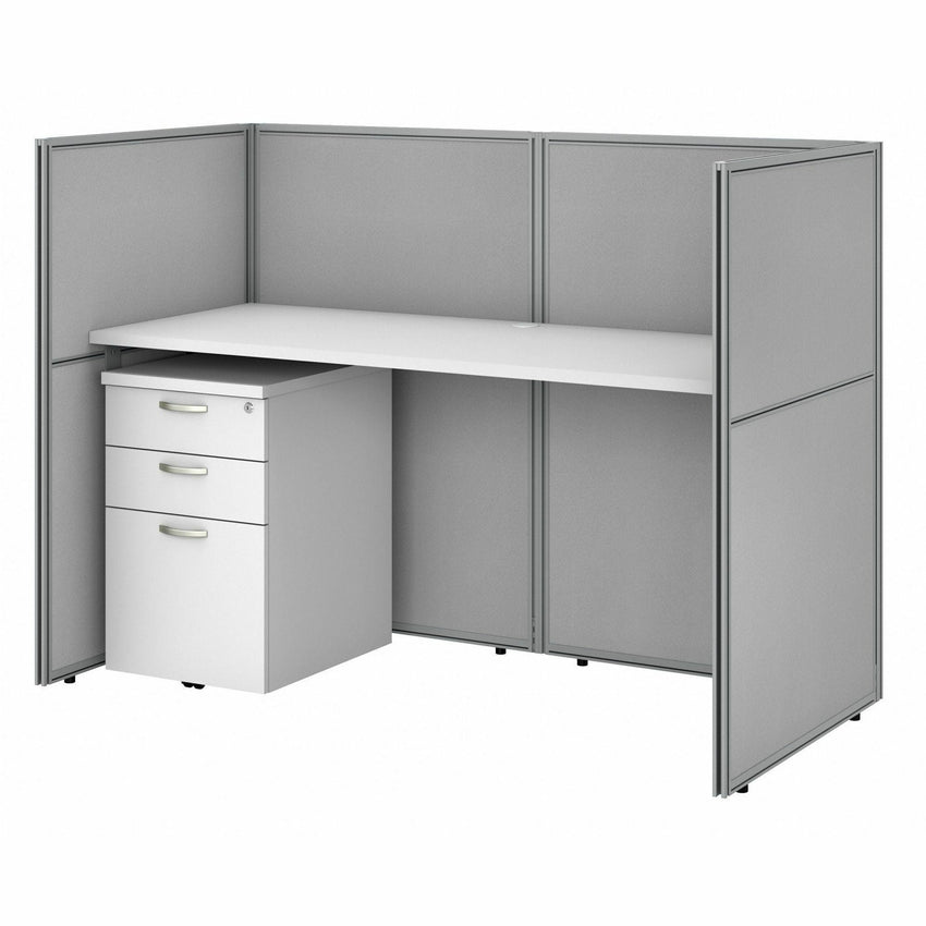 Bush Furniture 60"W Cubicle Desk with File Cabinet and 45H Closed Panels Workstation - Modular Office Solution (EOD260SWH03X) - SchoolOutlet