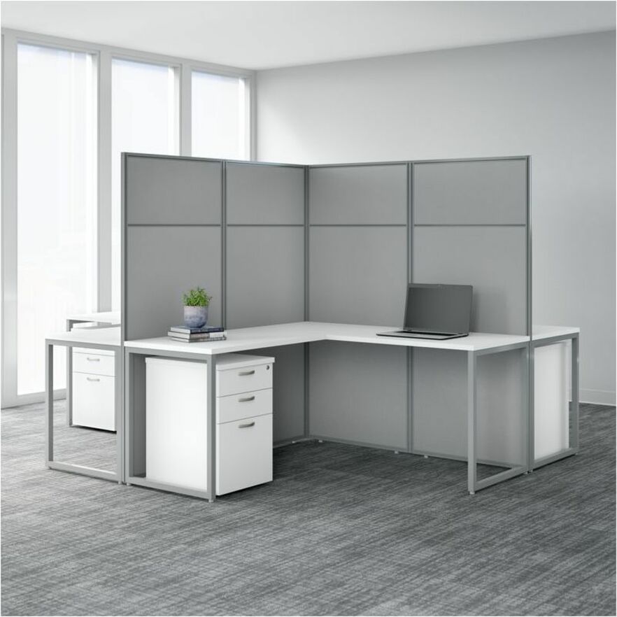 Bush Furniture 60"W L Shaped Cubicle Desk with File Cabinet and 45"H Panels - Modular Collaborative Workspace (EOD360SXX03K) - SchoolOutlet