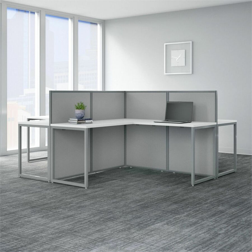 Bush Furniture 60"W 4 - Person L - Shaped Cubicle Desk Workstation with 45"H Panels (EOD760WH03X) - SchoolOutlet