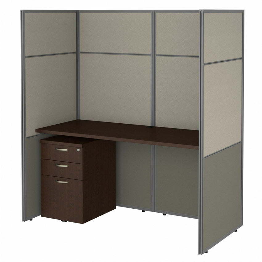 Bush Furniture 60"W Cubicle Desk with File Cabinet and 66"H Closed Panels Workstation (EODH26SWH03X) - SchoolOutlet