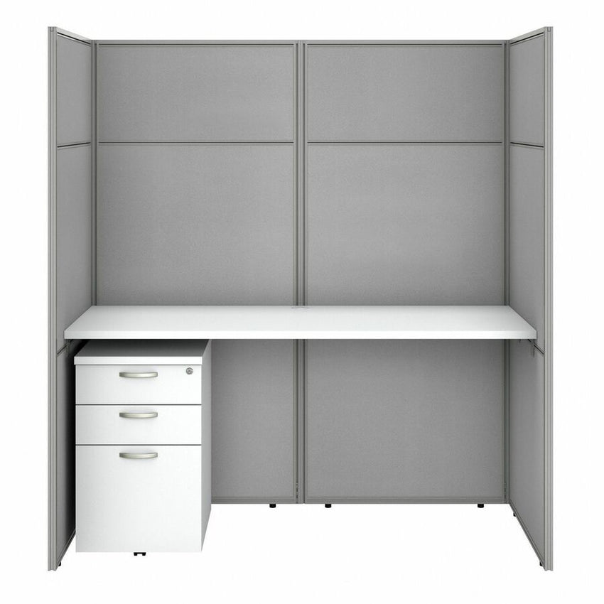 Bush Furniture 60"W Cubicle Desk with File Cabinet and 66"H Closed Panels Workstation (EODH26SWH03X) - SchoolOutlet