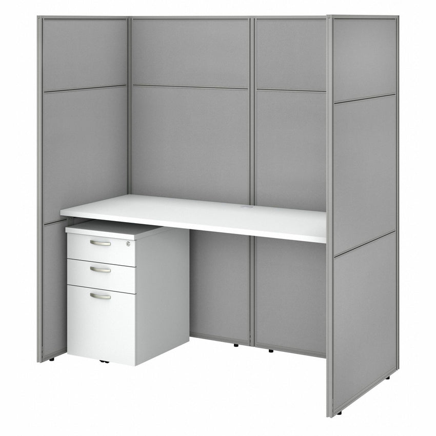 Bush Furniture 60"W Cubicle Desk with File Cabinet and 66"H Closed Panels Workstation (EODH26SWH03X) - SchoolOutlet