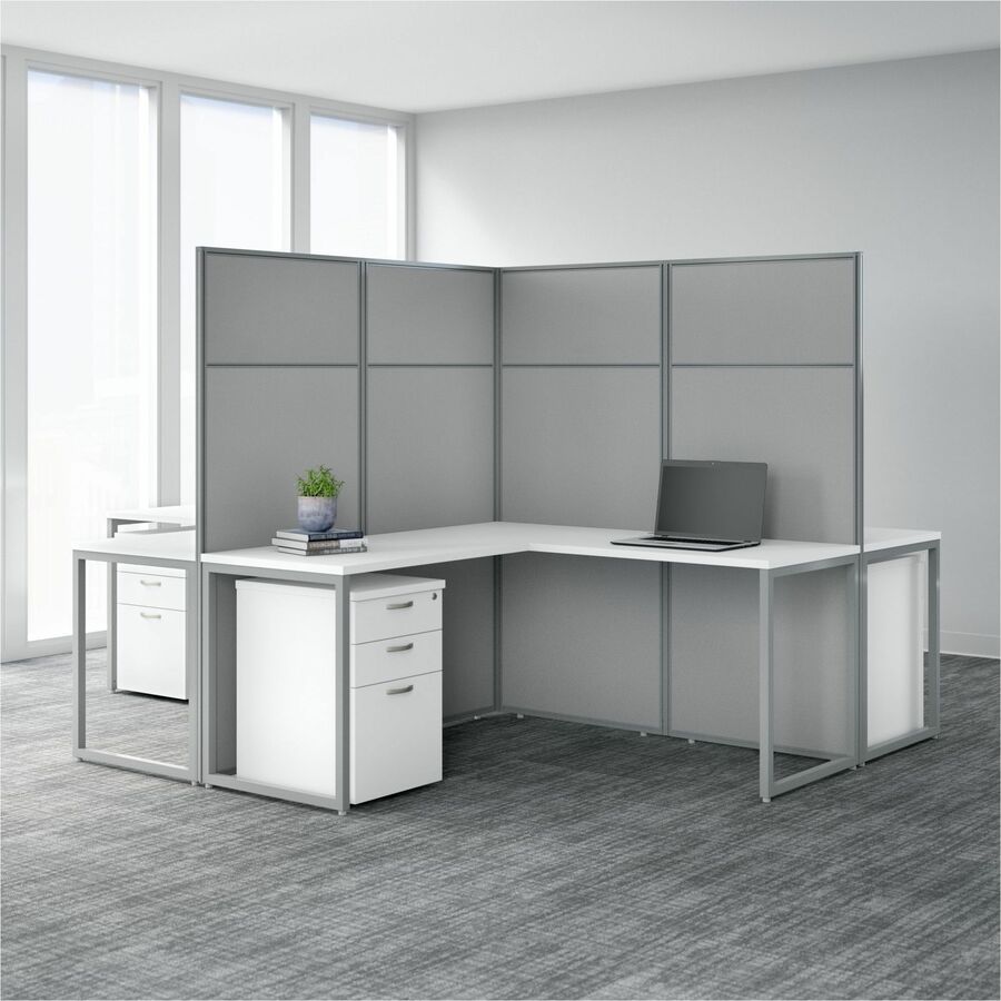 Bush Furniture 60"W L - Shaped Cubicle Desk Workstation with 66"H Panels (EODH360WH03X) - SchoolOutlet