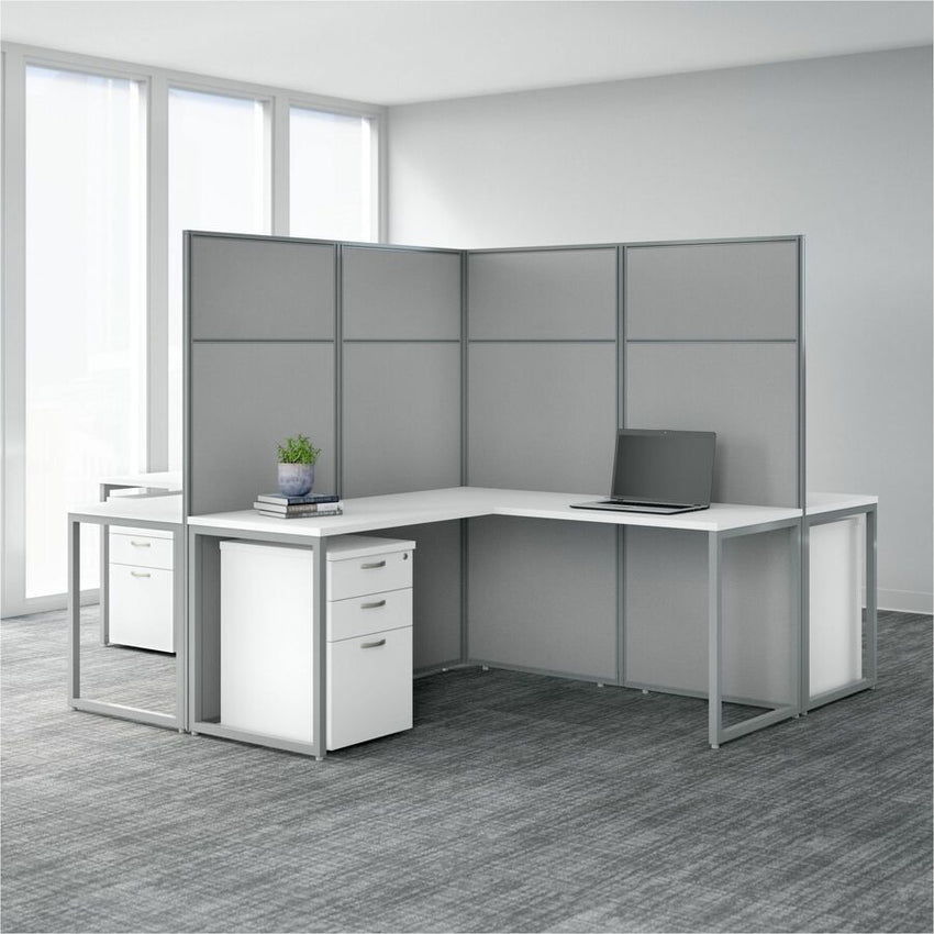 Bush Furniture 60"W L - Shaped Cubicle Desk Workstation with 66"H Panels (EODH360WH03X) - SchoolOutlet