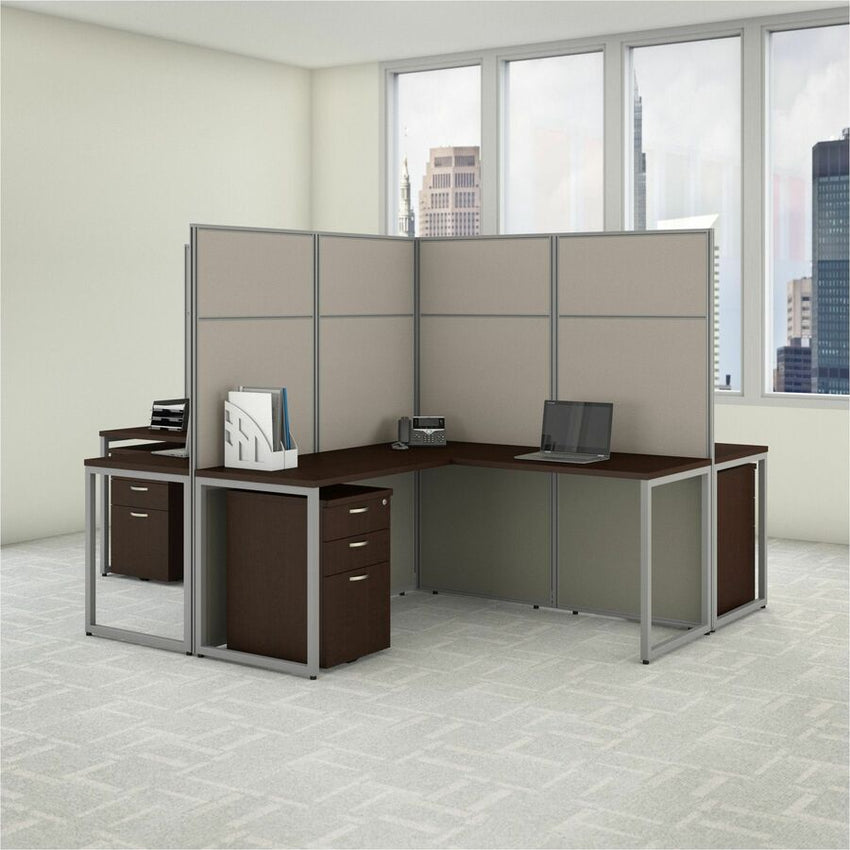 Bush Furniture 60"W x 60"D x 66"H L - Shaped Cubicle Desk with Privacy Panels & File Storage (EODH36SMR03X) - SchoolOutlet